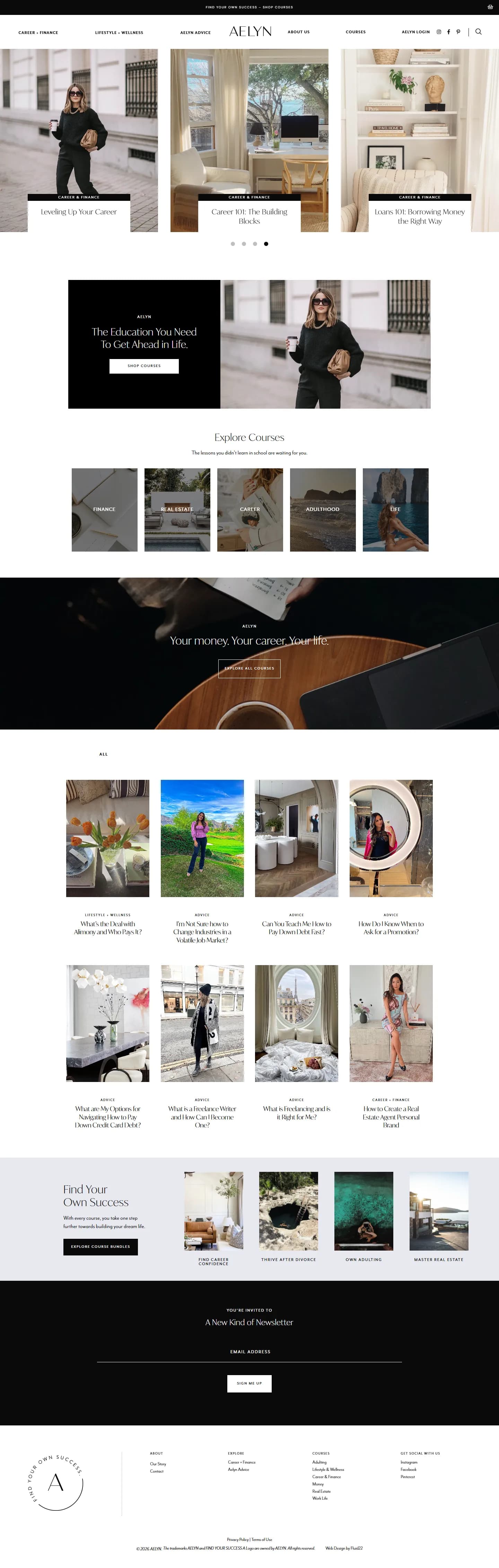 Aelyn website, full page