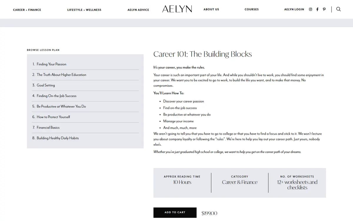 Aelyn: Course pages with full lesson plans