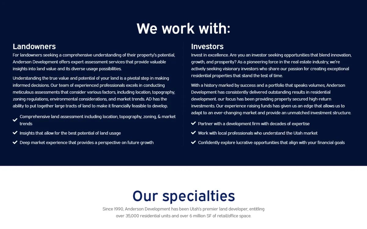 Anderson Development: Separate paths for landowners and investors