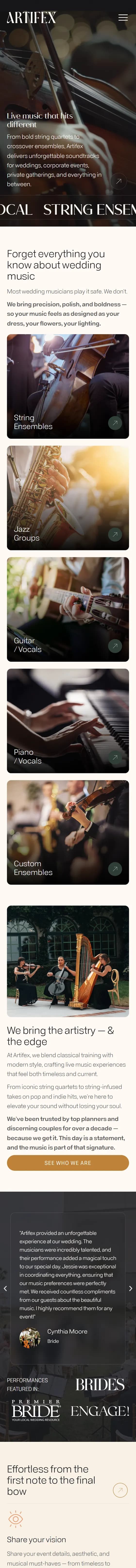 Artifex website on mobile