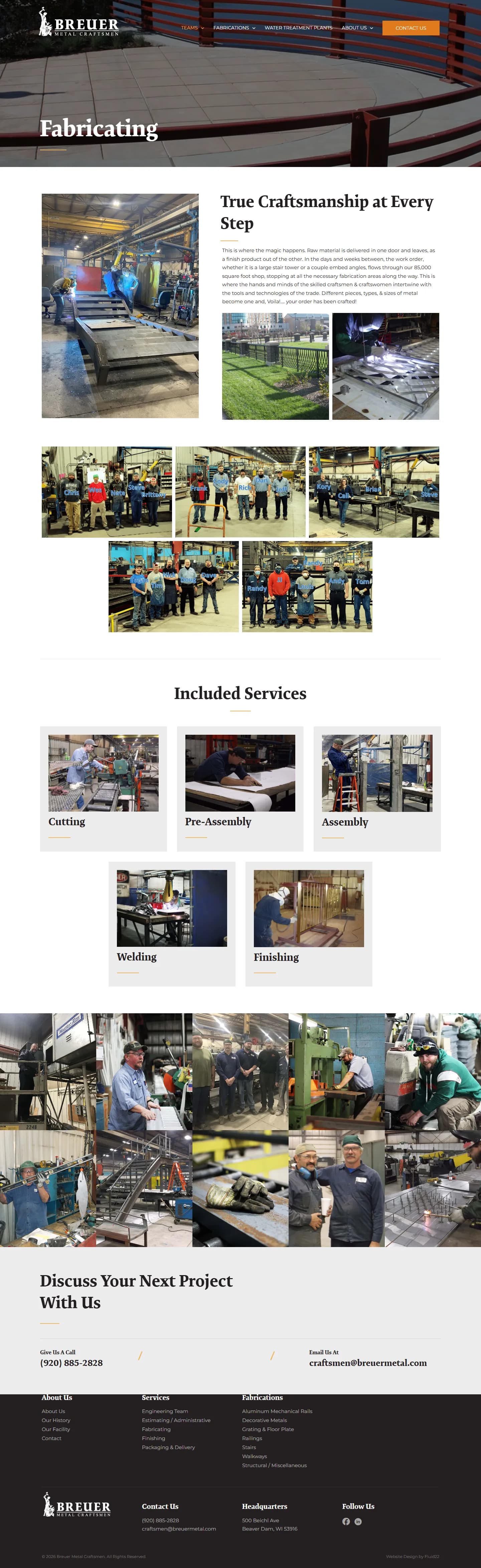 Breuer Metal website, inner page