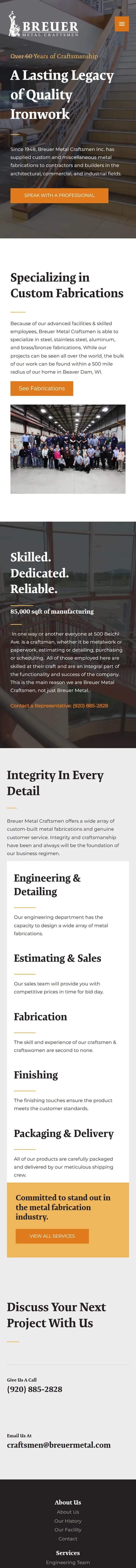 Breuer Metal website on mobile