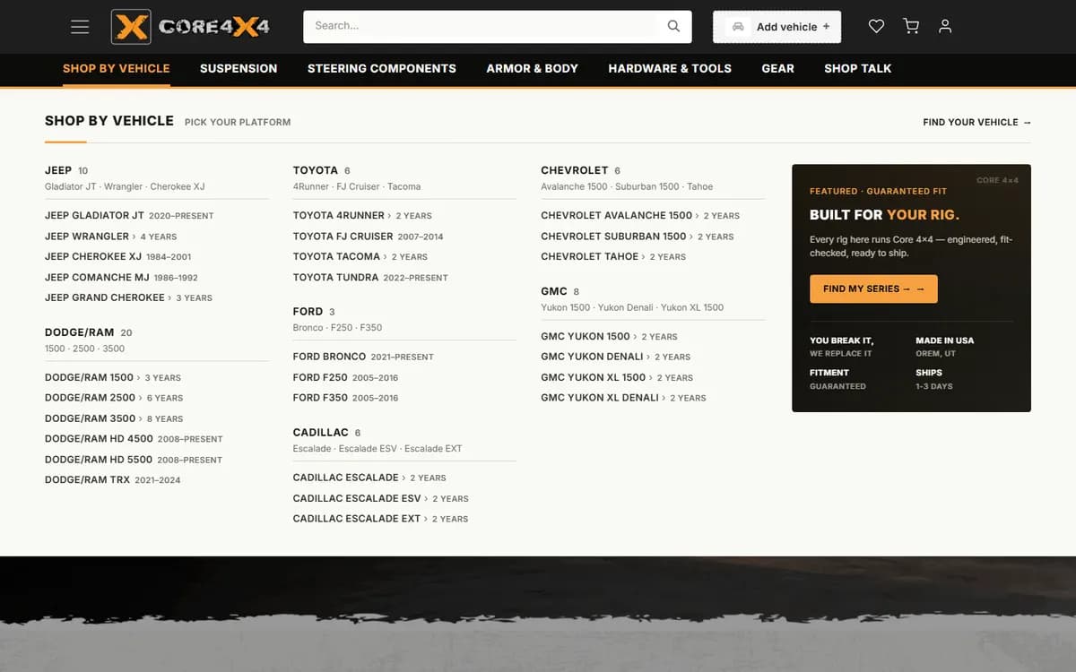 Core 4×4: Shop by vehicle