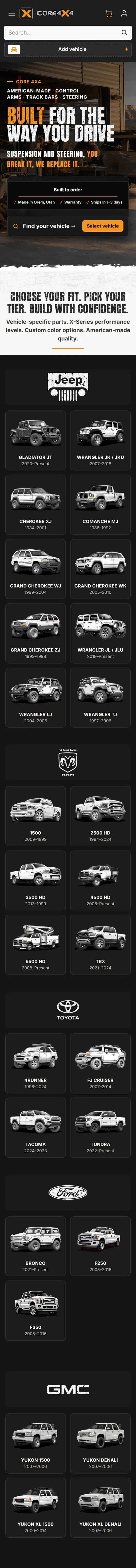 Core 4×4 website on mobile