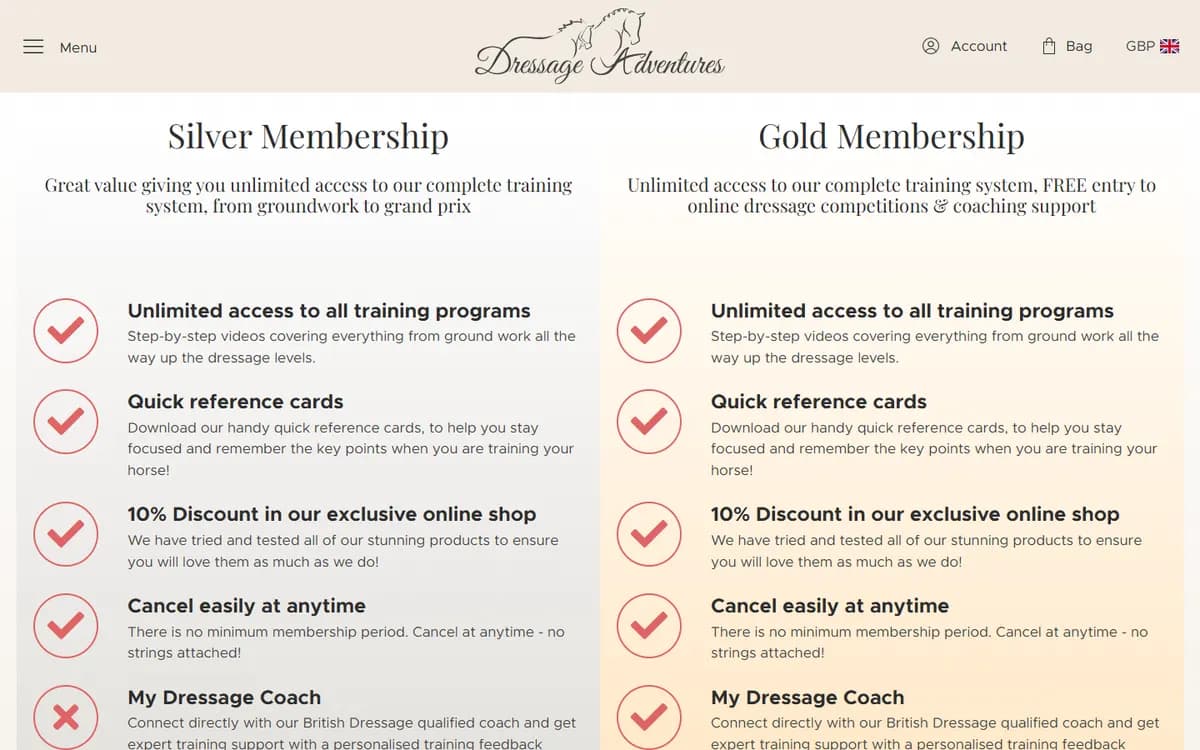 Dressage Adventures: Silver and Gold memberships
