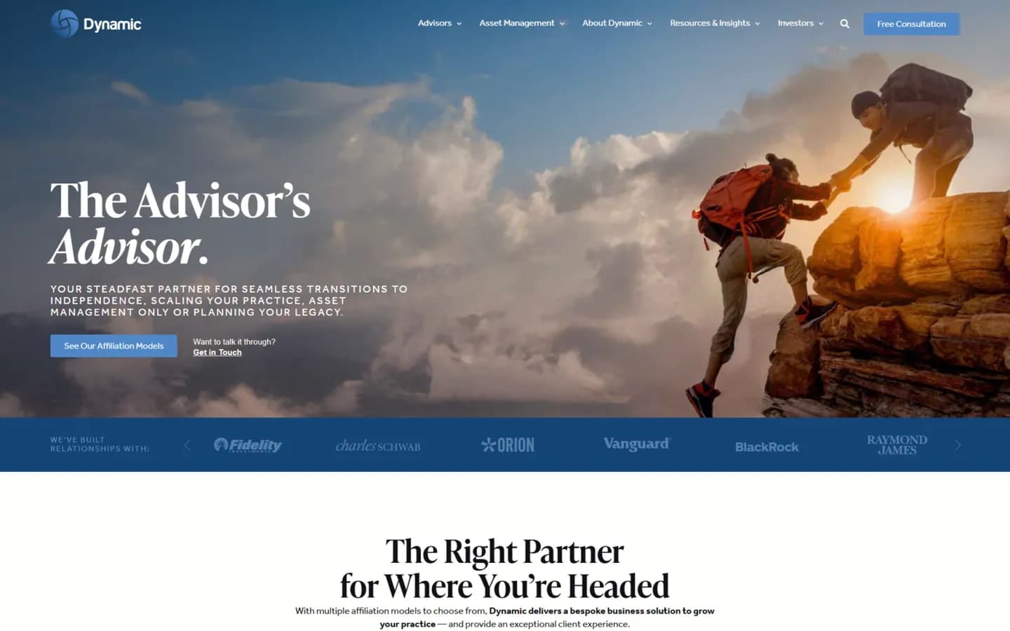 Dynamic Advisor Solutions website after the Fluid22 redesign