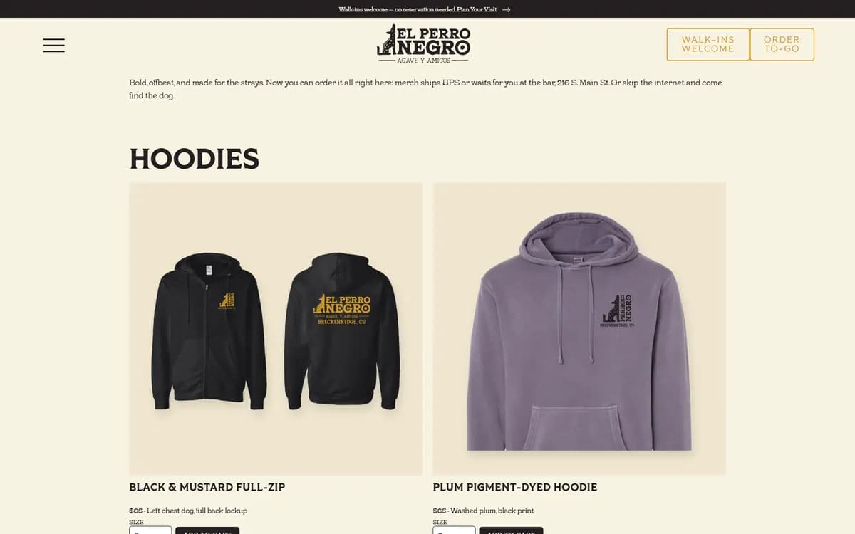 El Perro Negro: A merch shop built into the site