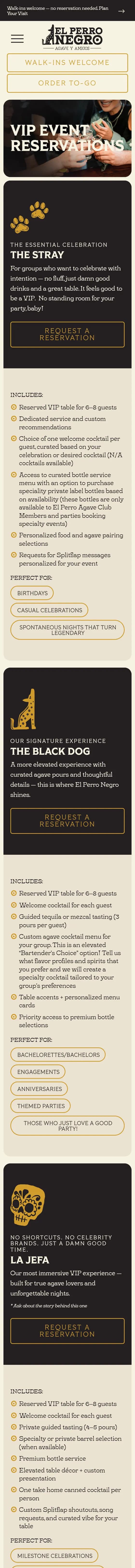El Perro Negro website on mobile