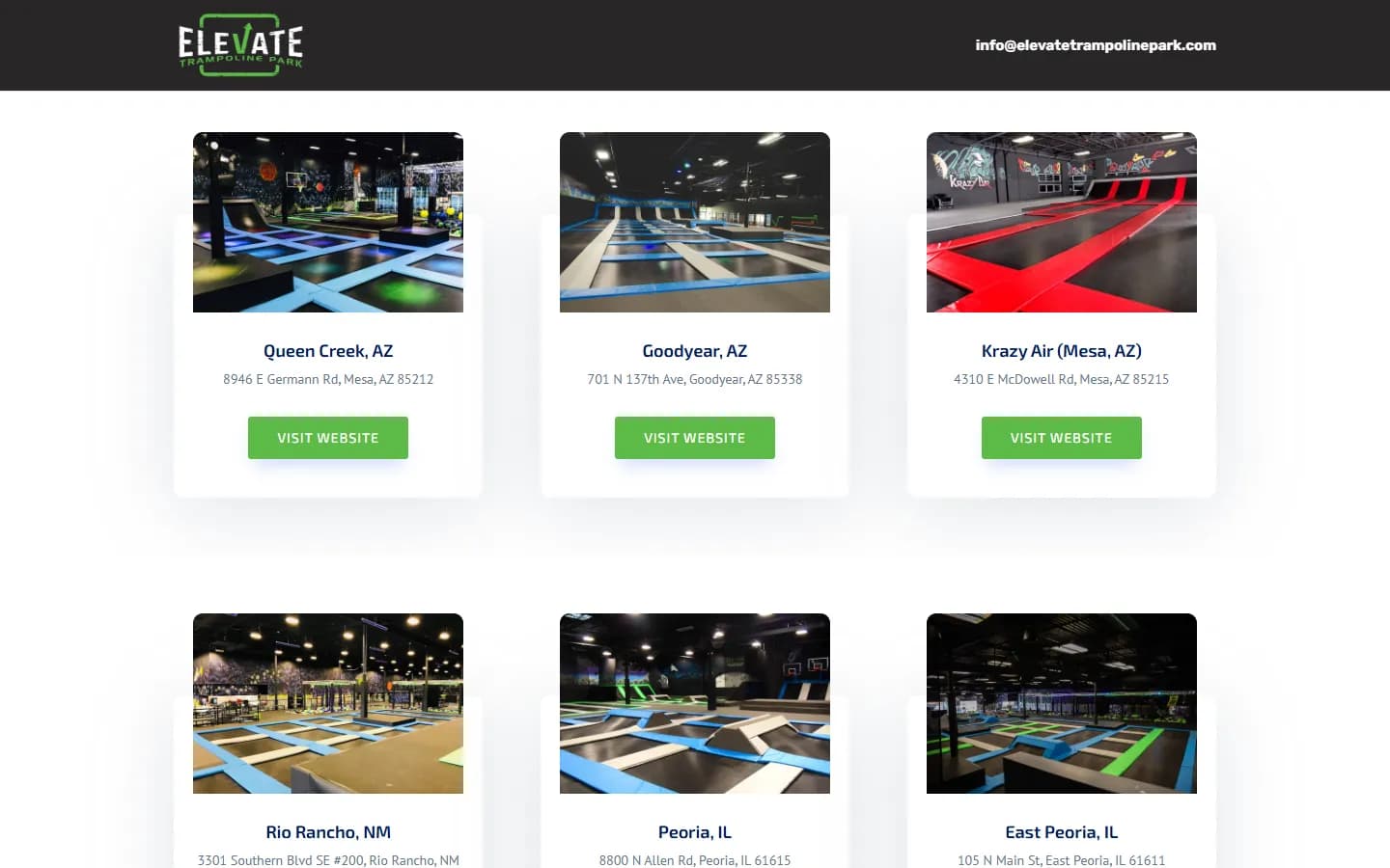 Elevate Trampoline Park website before the redesign