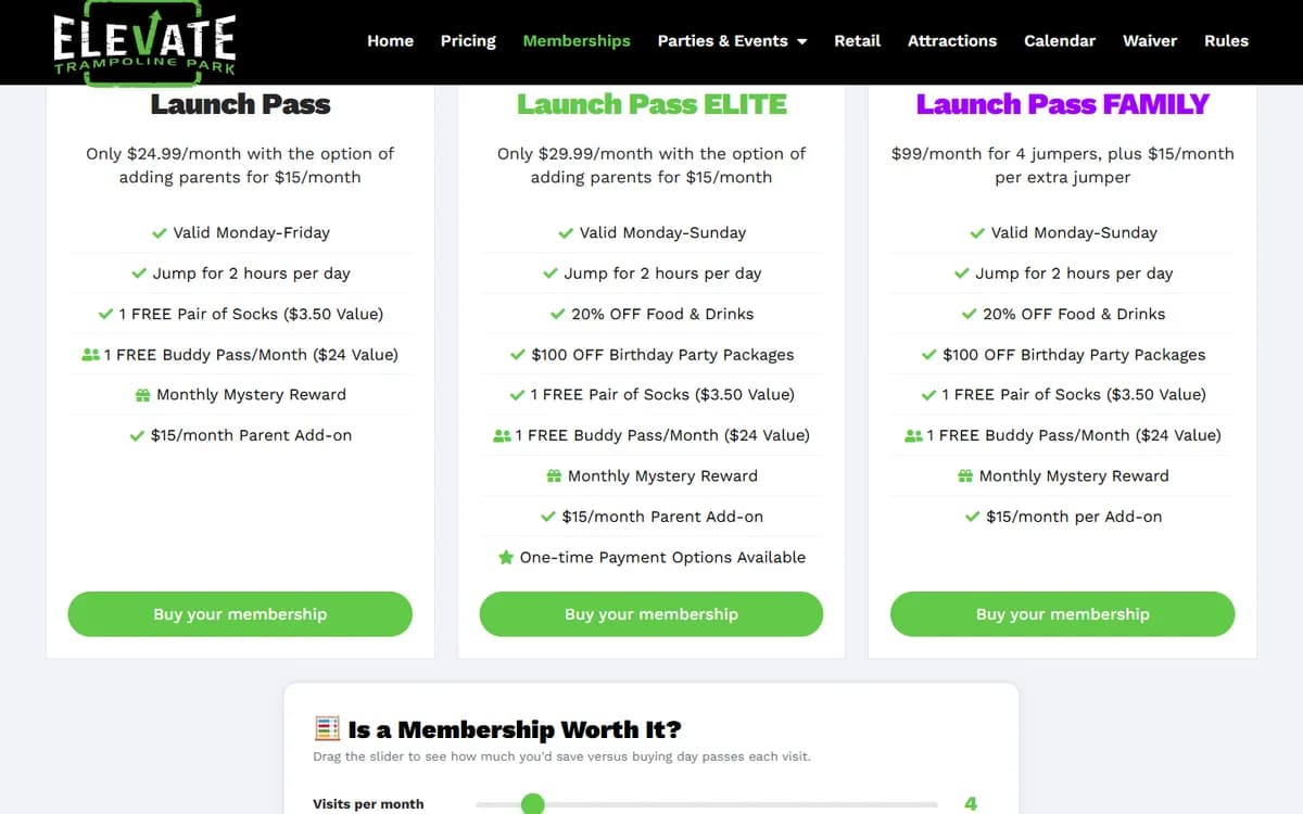 Elevate Trampoline Park: Memberships and a savings calculator
