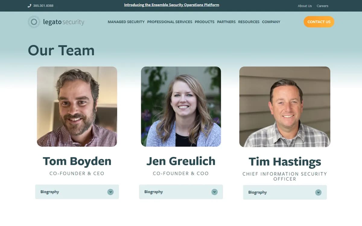 Legato Security: Leadership bios that build trust