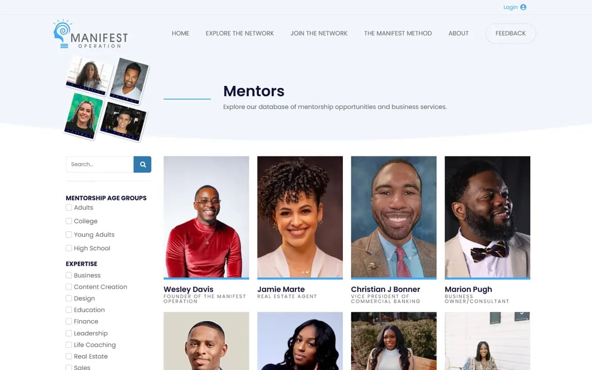 Manifest Operation: A searchable mentor directory