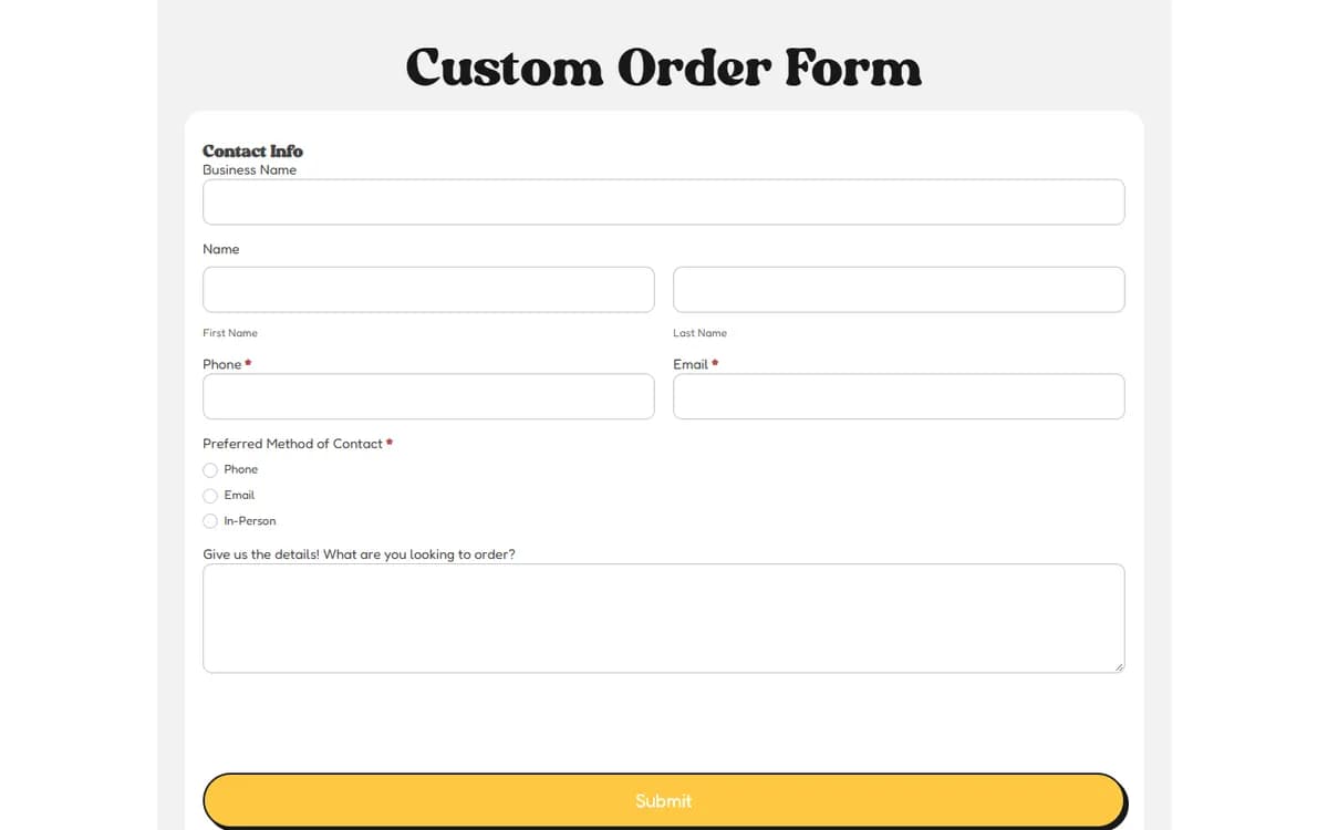 Motherlode: A simple custom order form
