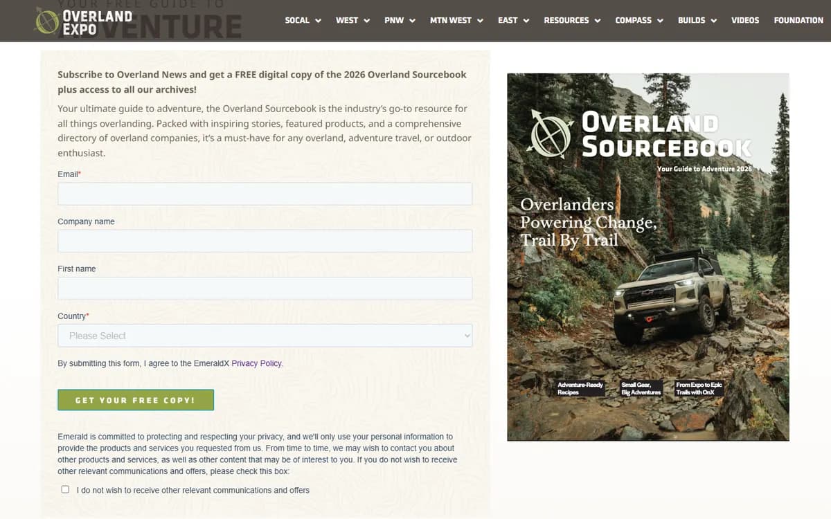 Overland Expo: Sourcebook and newsletter sign-up