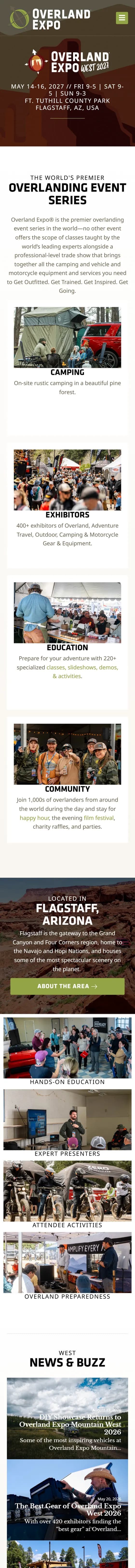 Overland Expo website on mobile