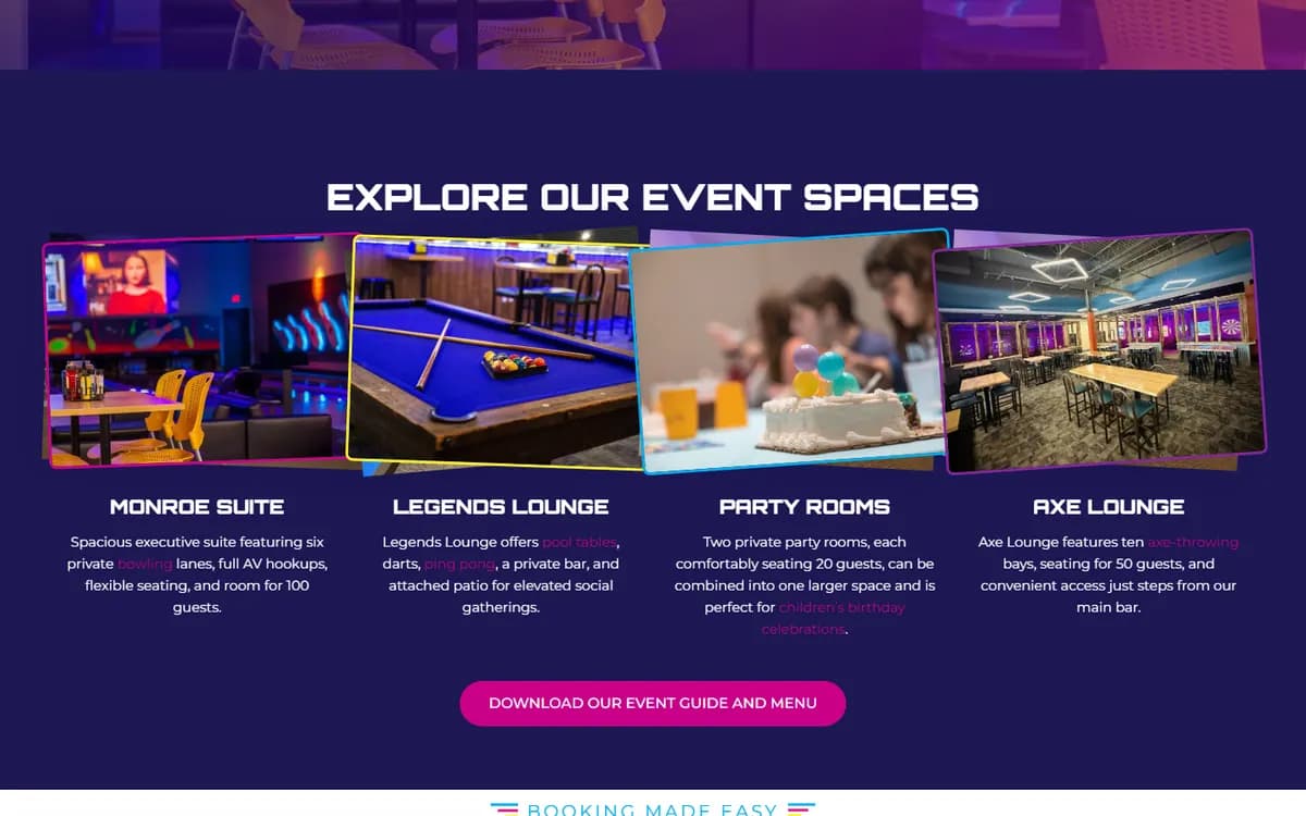 Revel & Roll: Event spaces and online inquiries