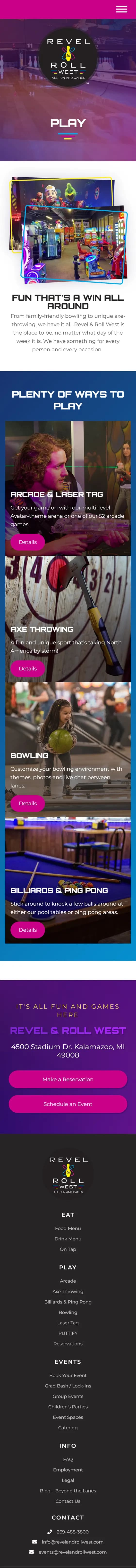 Revel & Roll website on mobile