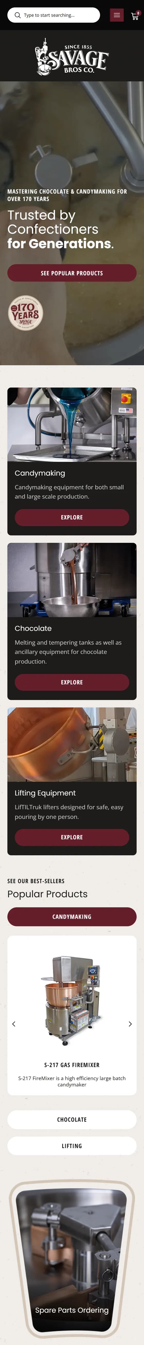 Savage Bros website on mobile
