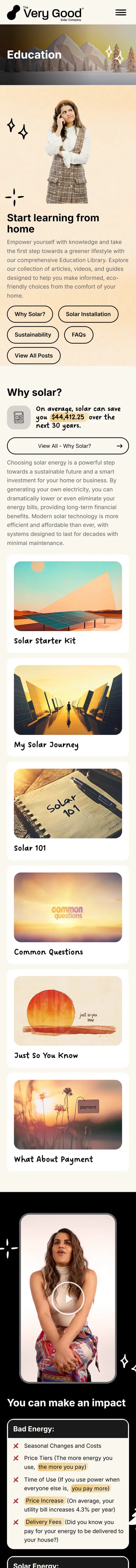 Very Good Solar website on mobile