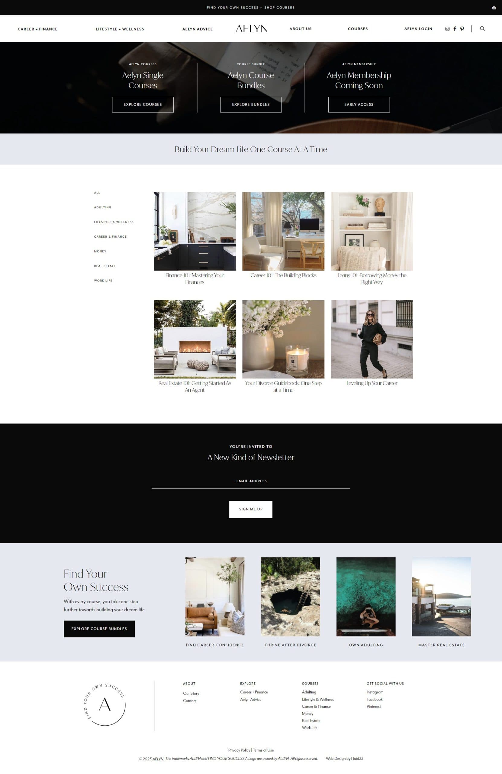 Aelyn website, inner page
