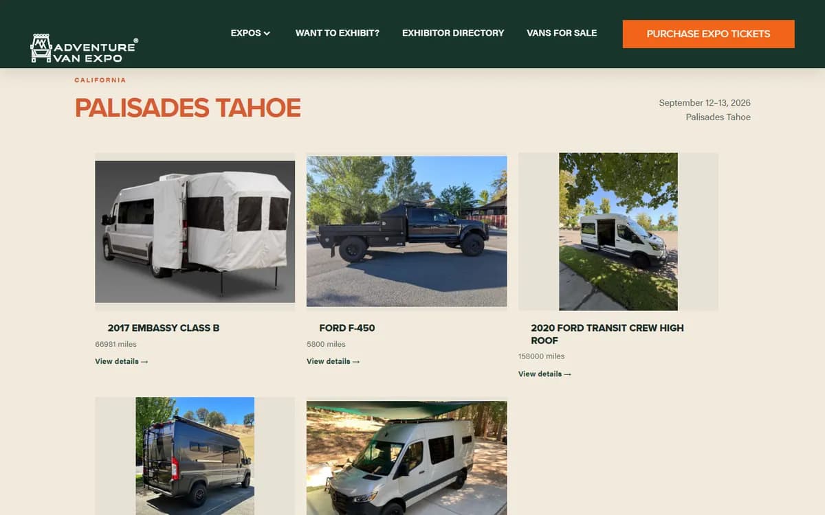 Adventure Van Expo: Vans for sale marketplace