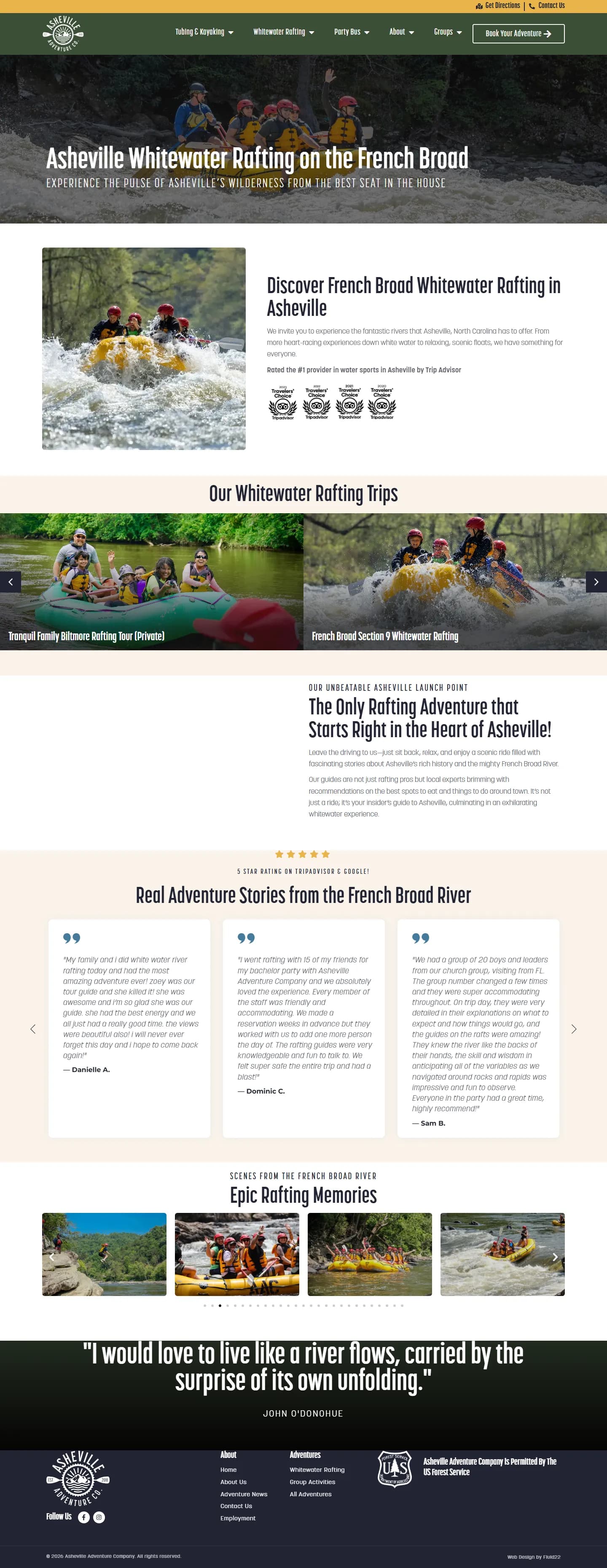 Asheville Adventure Company website, inner page