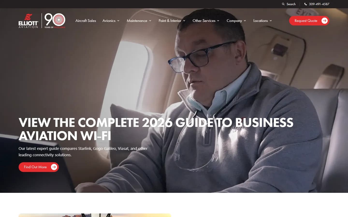 Elliott Aviation website after the Fluid22 redesign
