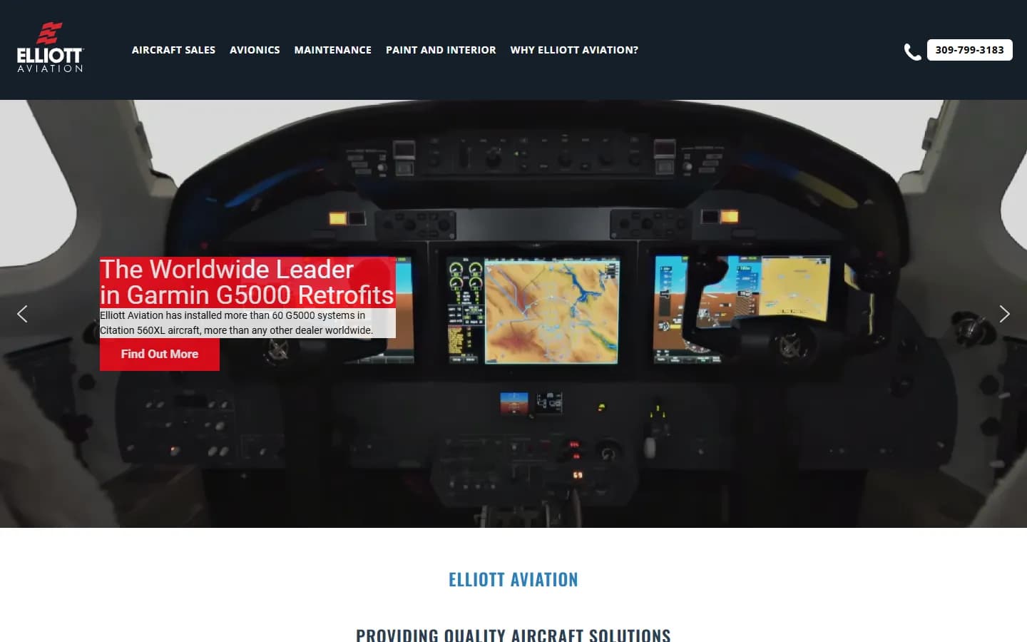 Elliott Aviation website before the redesign