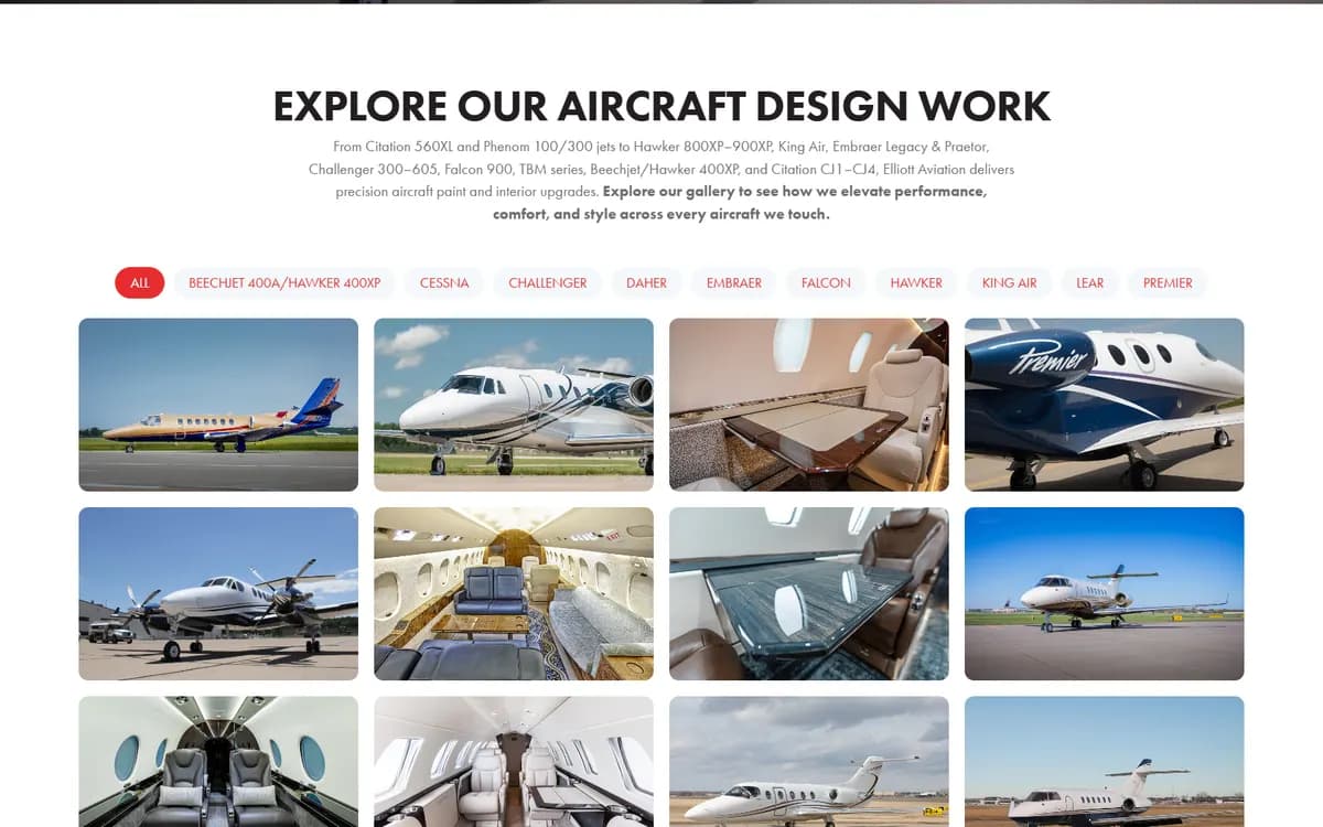 Elliott Aviation: A filterable gallery of finished aircraft