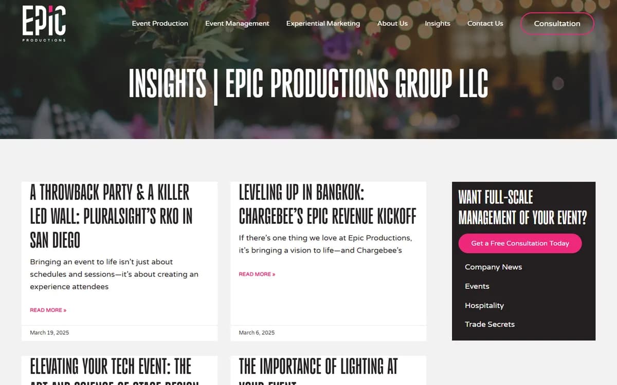 Epic Productions Group: An Insights hub for event planners