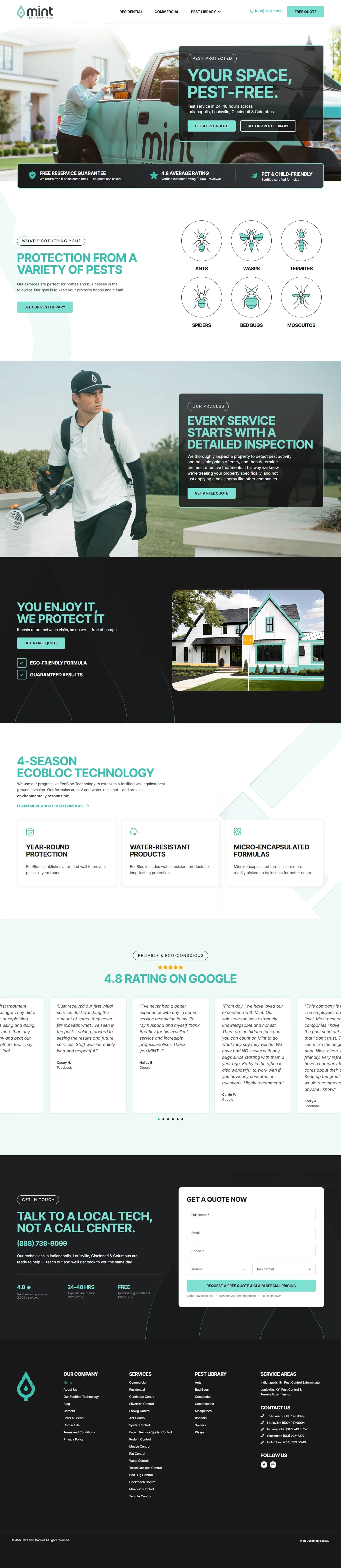 Mint Pest Control website, full page
