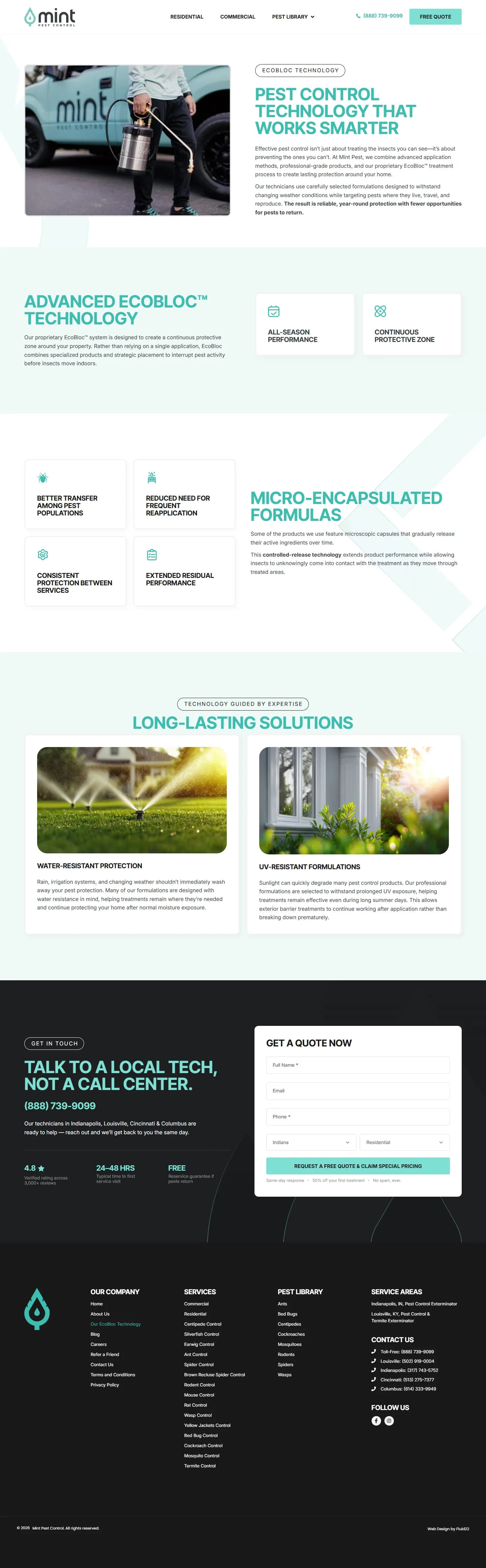 Mint Pest Control website, inner page