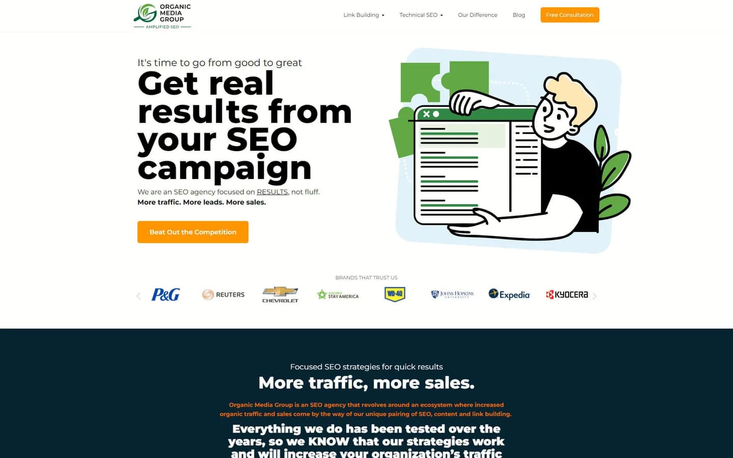 Organic Media Group website after the Fluid22 redesign