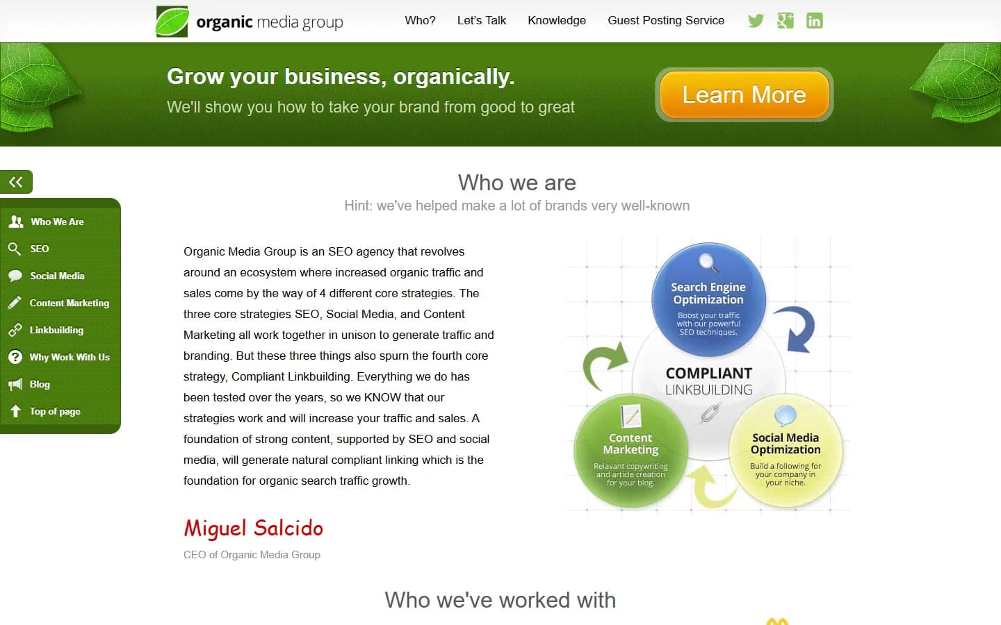 Organic Media Group website before the redesign