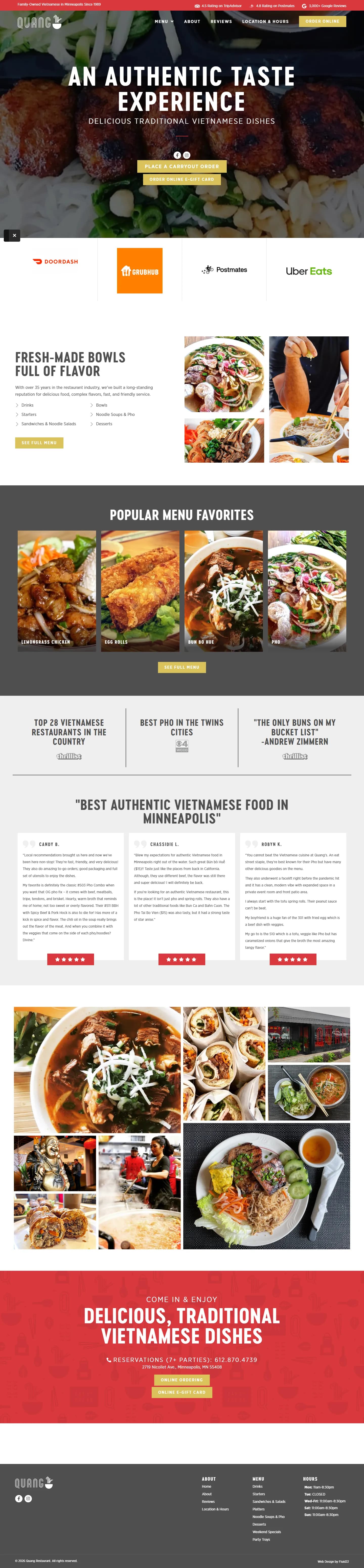 Quang Restaurant website, full page