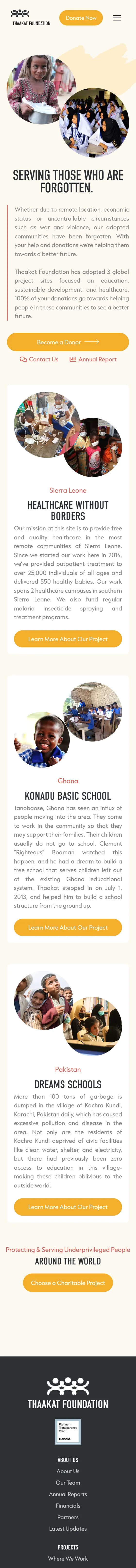 Thaakat Foundation website on mobile