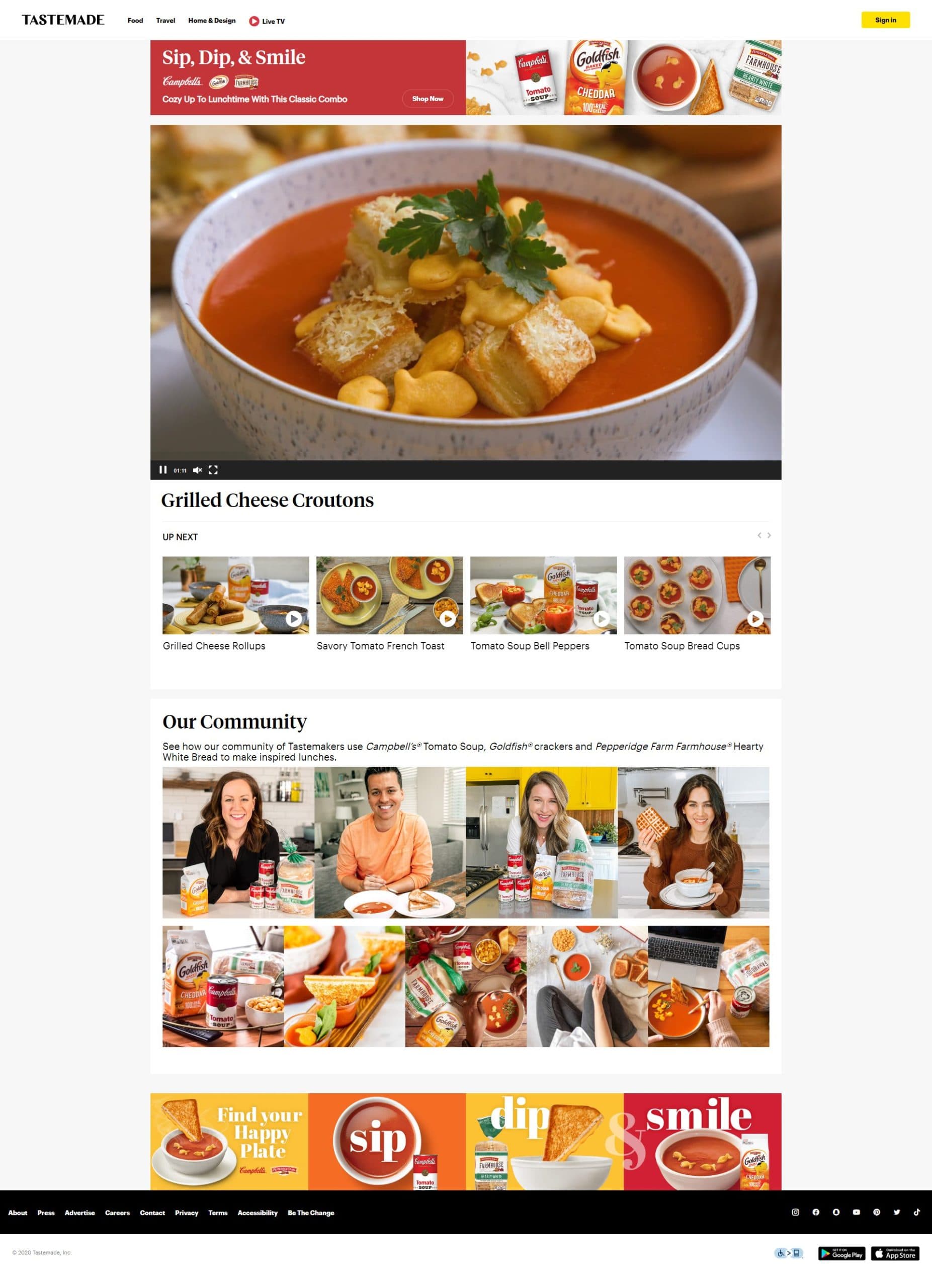 Campbell’s | Sip, Dip, & Smile website, full page