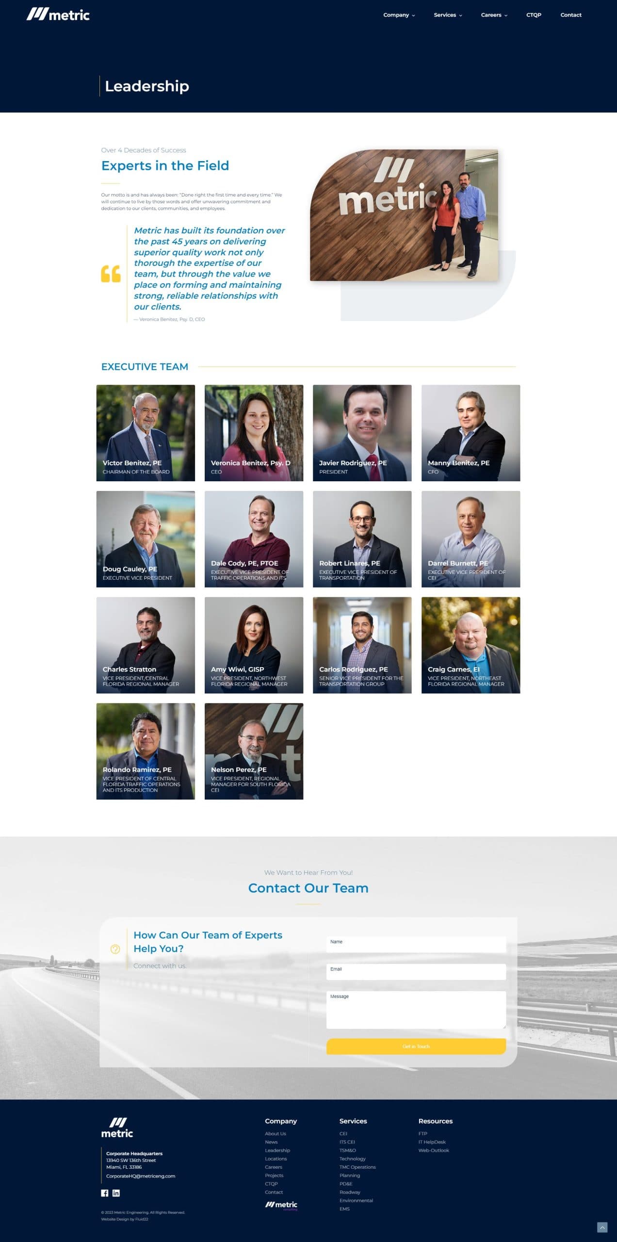 Metric website, inner page