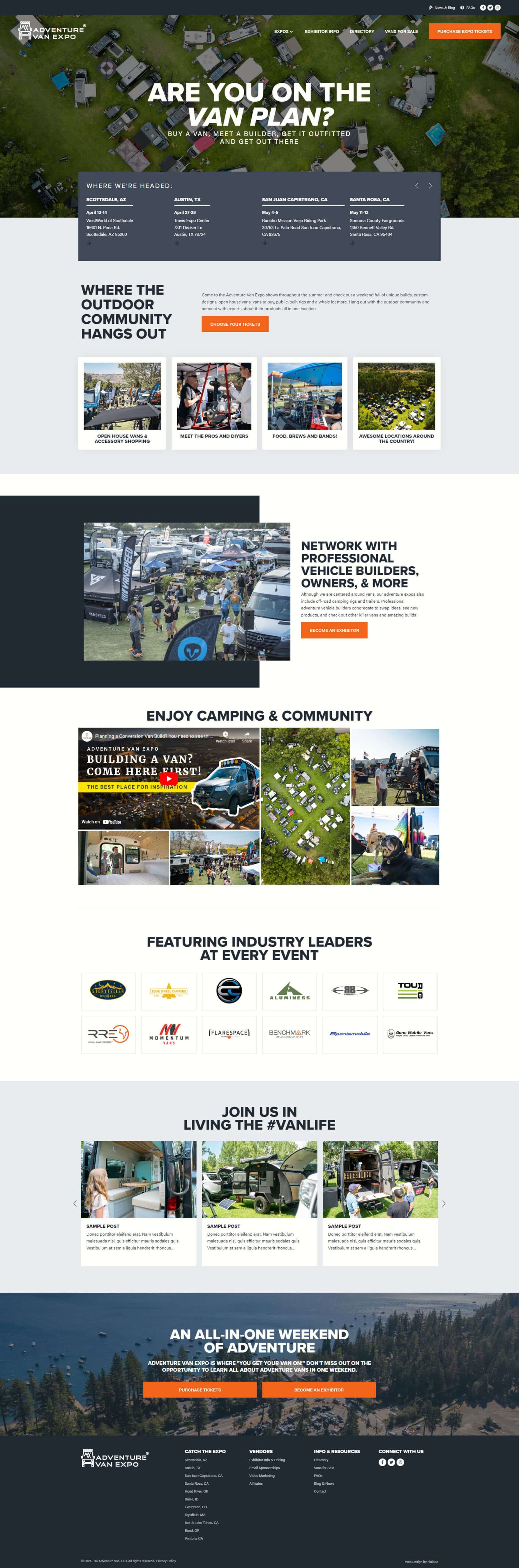 Adventure Van Expo website, full page