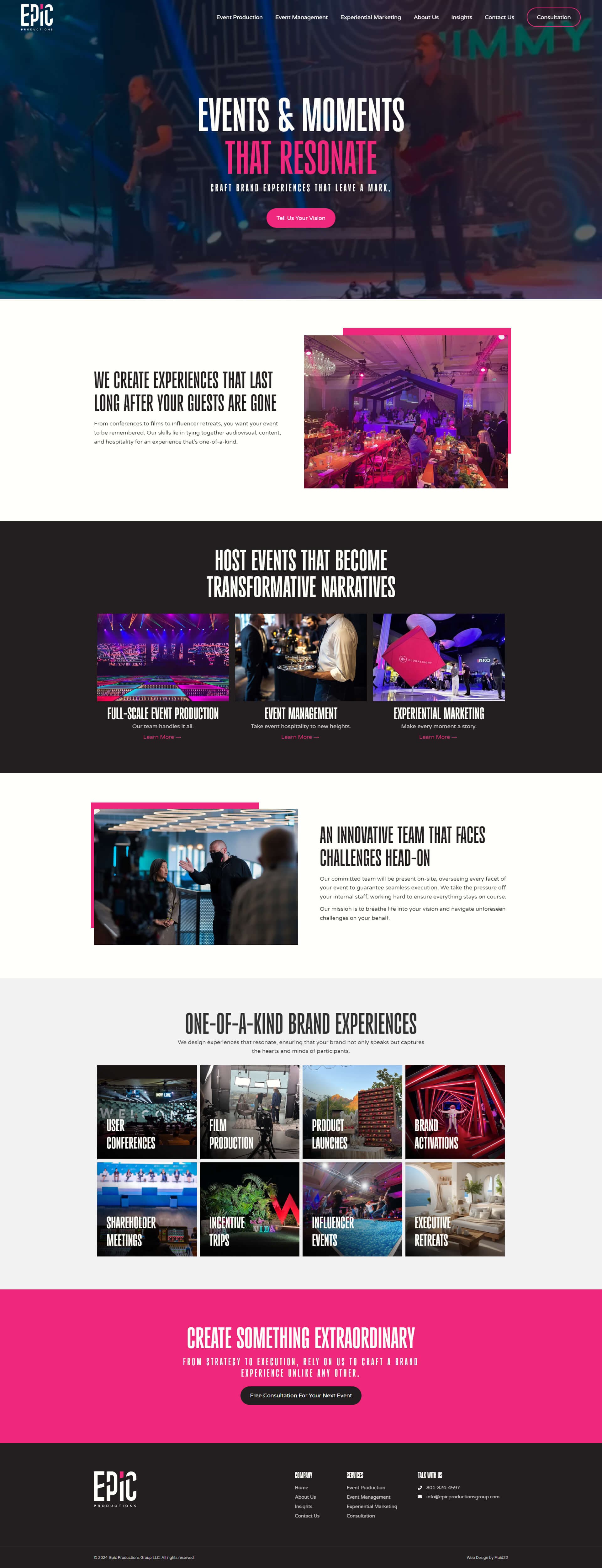 Epic Productions Group website, full page
