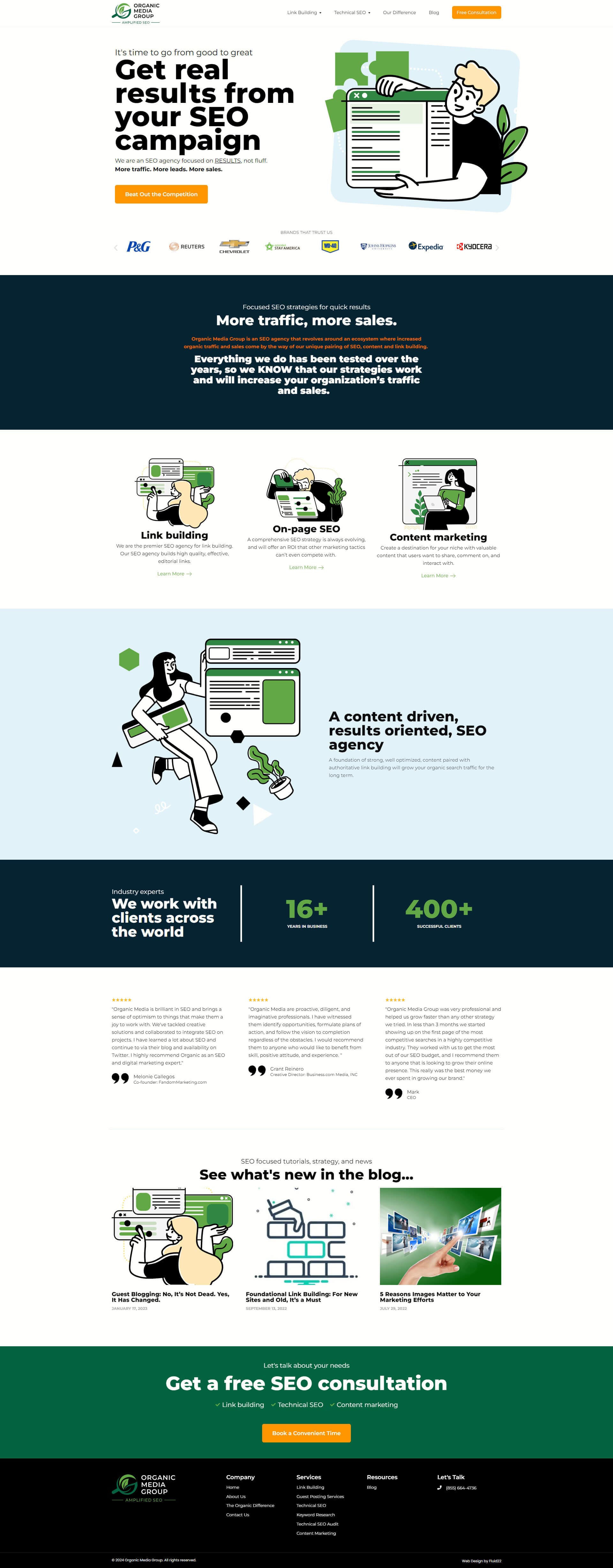 Organic Media Group website, full page