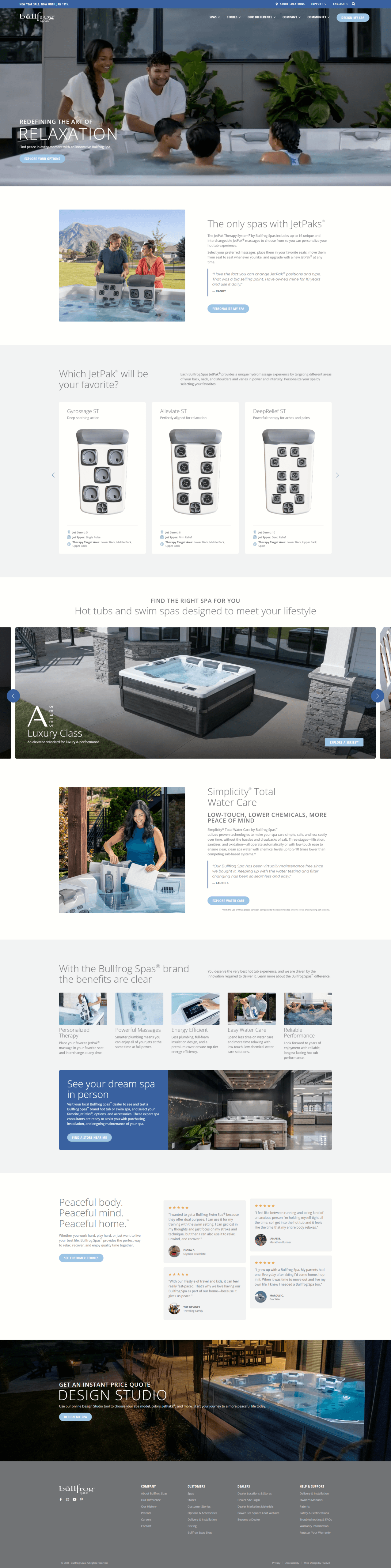 Bullfrog Spas website, full page